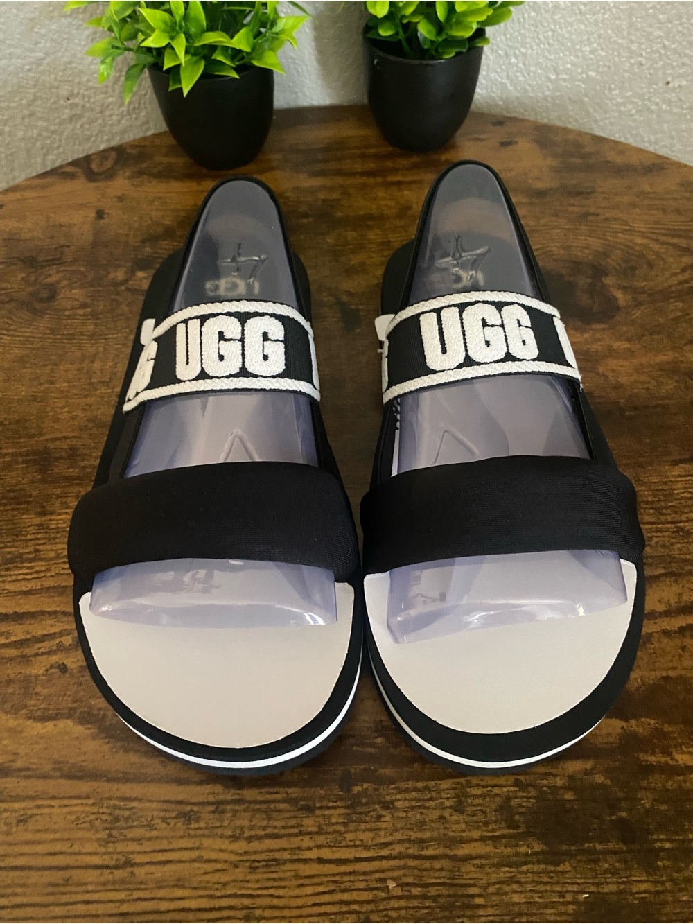 UGG Black and White Logo Sandals